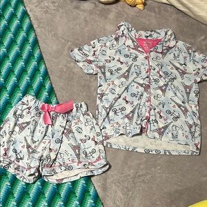 Sleep On It Eiffel Tower Print Pajama Set - Pink and White